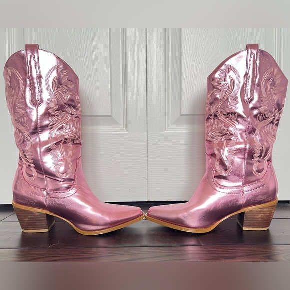 Pink Metallic Cowboy Boots - Picture 3 of 8